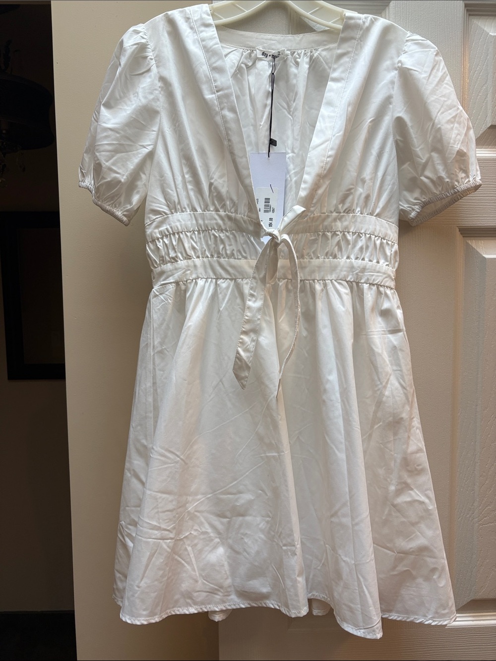 Day + Moon mini dress small NWT Tie front Deep neckline
